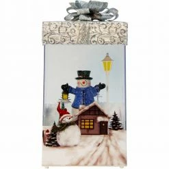 Fraser Hill Farm Let It Snow Series 12-In. Christmas Gift Shadowbox W/ Snowman Silver Bow, Animated Musical Snow