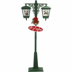 Fraser Hill Farm Let It Snow Series 74-In. Double Street Lamp W/ 1 Santa, 1 Snowman, Animated Musical Snow