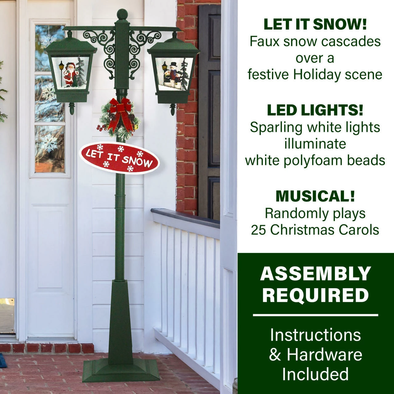 Fraser Hill Farm Let It Snow Series 74-In. Double Street Lamp W/ 1 Santa, 1 Snowman, Animated Musical Snow 4 Fraser Hill Farm Let It Snow Series 74-In. Double Street Lamp W/ 1 Santa, 1 Snowman, Animated Musical Snow - Image 4