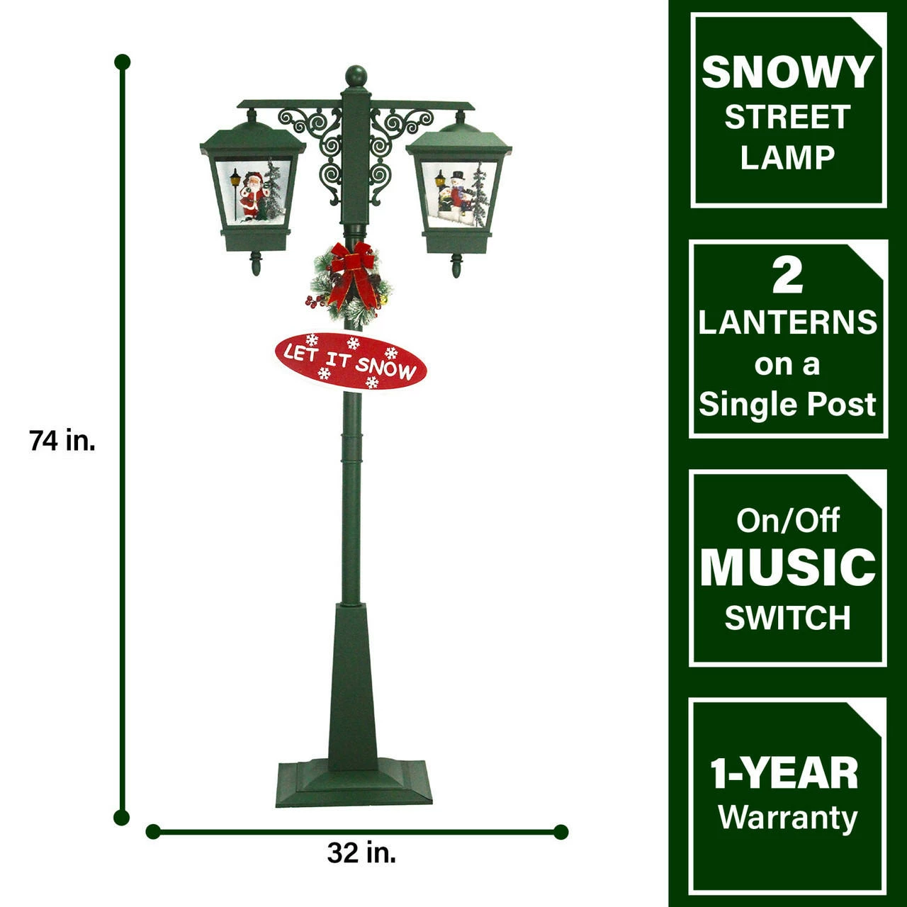 Fraser Hill Farm Let It Snow Series 74-In. Double Street Lamp W/ 1 Santa, 1 Snowman, Animated Musical Snow 5 Fraser Hill Farm Let It Snow Series 74-In. Double Street Lamp W/ 1 Santa, 1 Snowman, Animated Musical Snow - Image 5