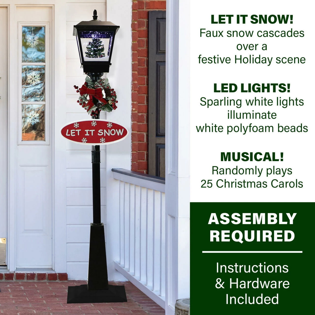 Fraser Hill Farm Let It Snow Series 71" Musical Street Lamp, Black W/ Christmas Tree, 2 Signs, Cascading Snow, Music 2 Fraser Hill Farm Let It Snow Series 71" Musical Street Lamp, Black W/ Christmas Tree, 2 Signs, Cascading Snow, Music - Image 2