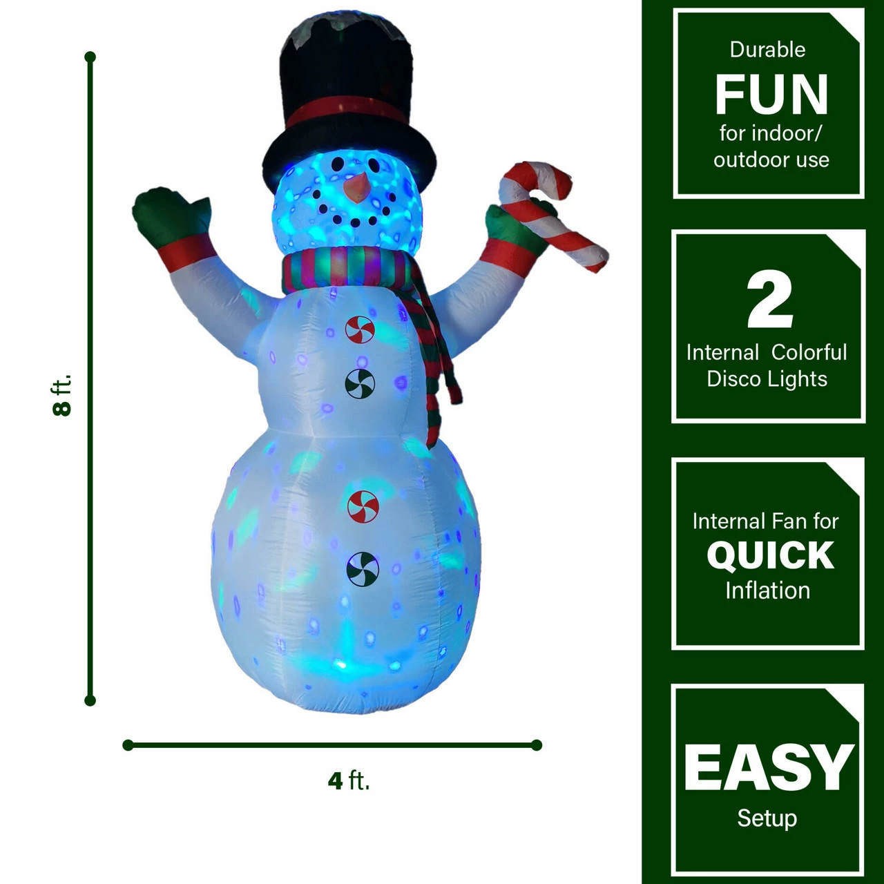 Fraser Hill Farm 8-Ft. Pre-Lit Multi-Color Inflatable Snowman with Peppermint Buttons And Candy Cane 3 Fraser Hill Farm 8-Ft. Pre-Lit Multi-Color Inflatable Snowman with Peppermint Buttons And Candy Cane - Image 3