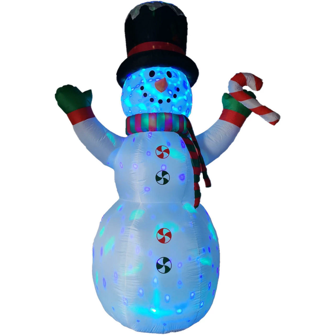 Fraser Hill Farm 8-Ft. Pre-Lit Multi-Color Inflatable Snowman with Peppermint Buttons And Candy Cane 7 Fraser Hill Farm 8-Ft. Pre-Lit Multi-Color Inflatable Snowman with Peppermint Buttons And Candy Cane - Image 7