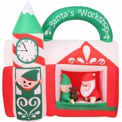 Fraser Hill Farm 6-Ft. Wide Pre-Lit Inflatable Santa's Workshop