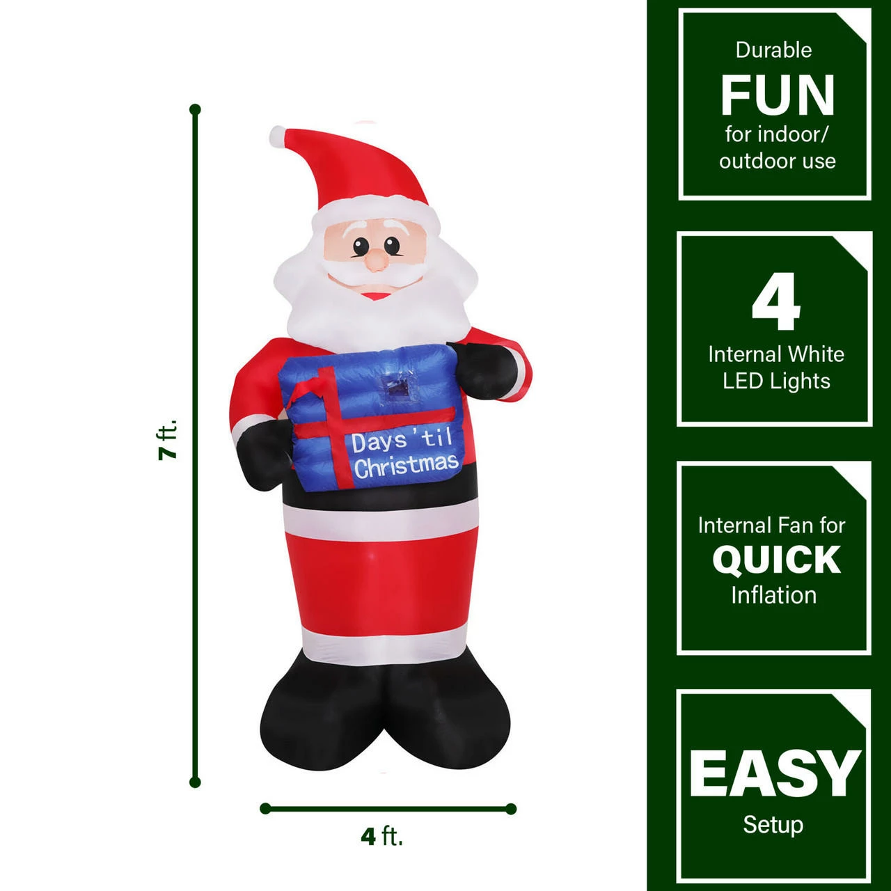 Fraser Hill Farm 7-Ft. Pre-Lit Inflatable Santa Countdown 2 Fraser Hill Farm 7-Ft. Pre-Lit Inflatable Santa Countdown - Image 2