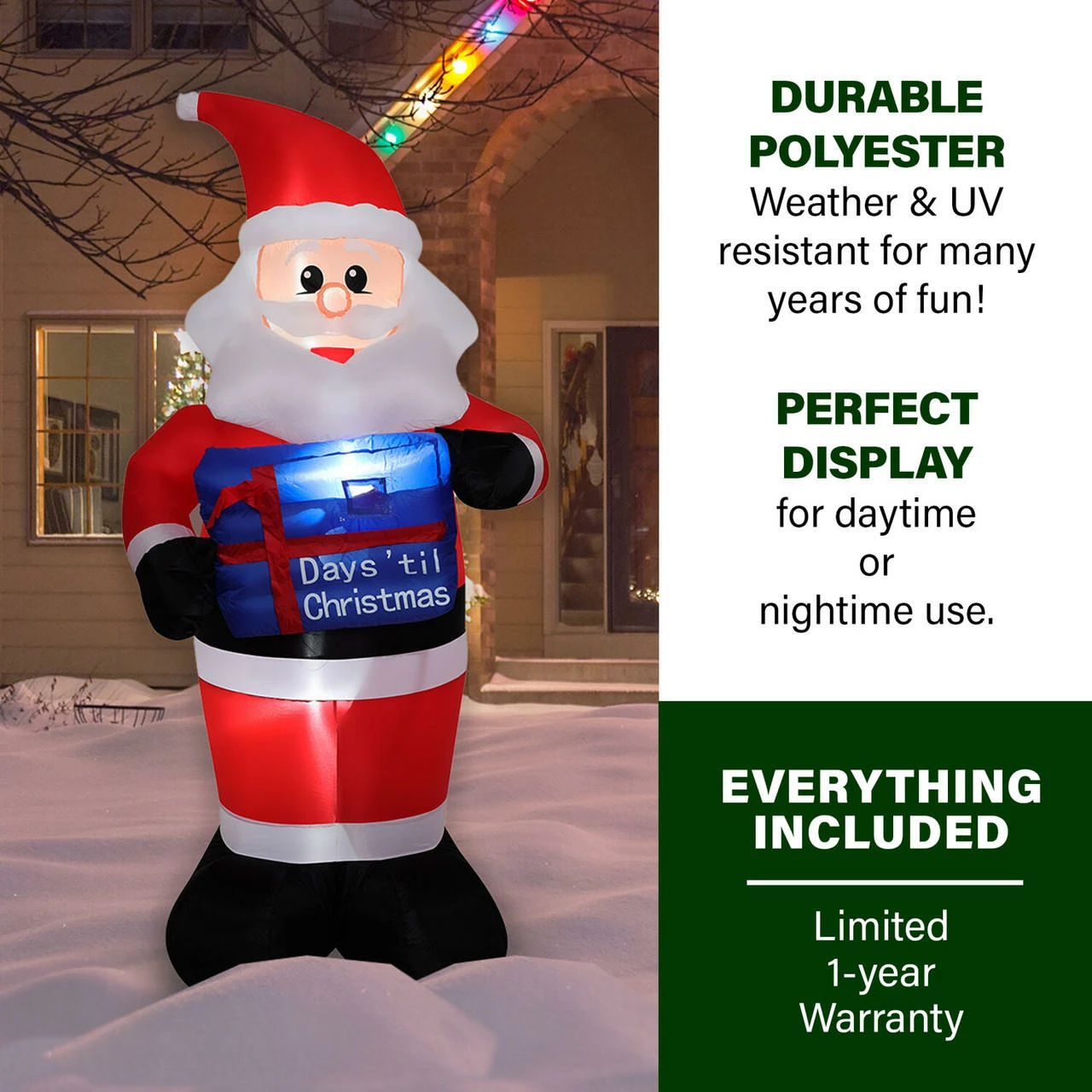 Fraser Hill Farm 7-Ft. Pre-Lit Inflatable Santa Countdown 3 Fraser Hill Farm 7-Ft. Pre-Lit Inflatable Santa Countdown - Image 3