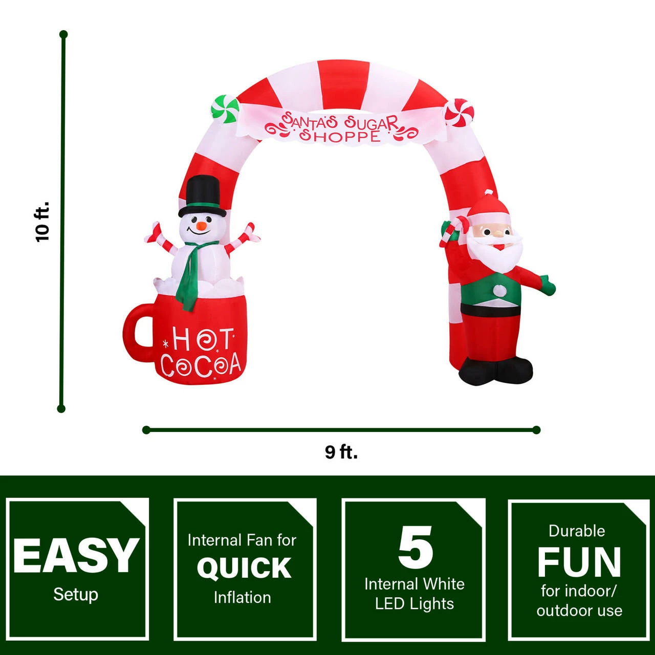Fraser Hill Farm 9-Ft. Wide Pre-Lit Inflatable Candy Cane Arch 3 Fraser Hill Farm 9-Ft. Wide Pre-Lit Inflatable Candy Cane Arch - Image 3