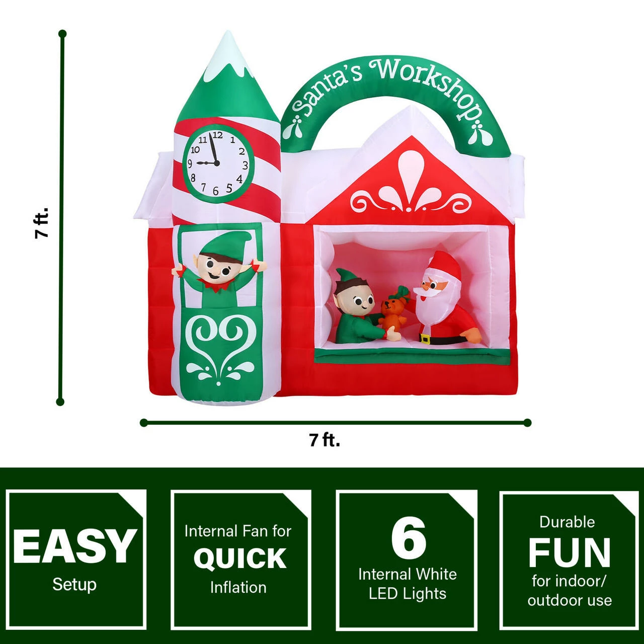 Fraser Hill Farm 7-Ft. Pre-Lit Inflatable Santa's Workshop, 3 Fraser Hill Farm 7-Ft. Pre-Lit Inflatable Santa's Workshop, - Image 3