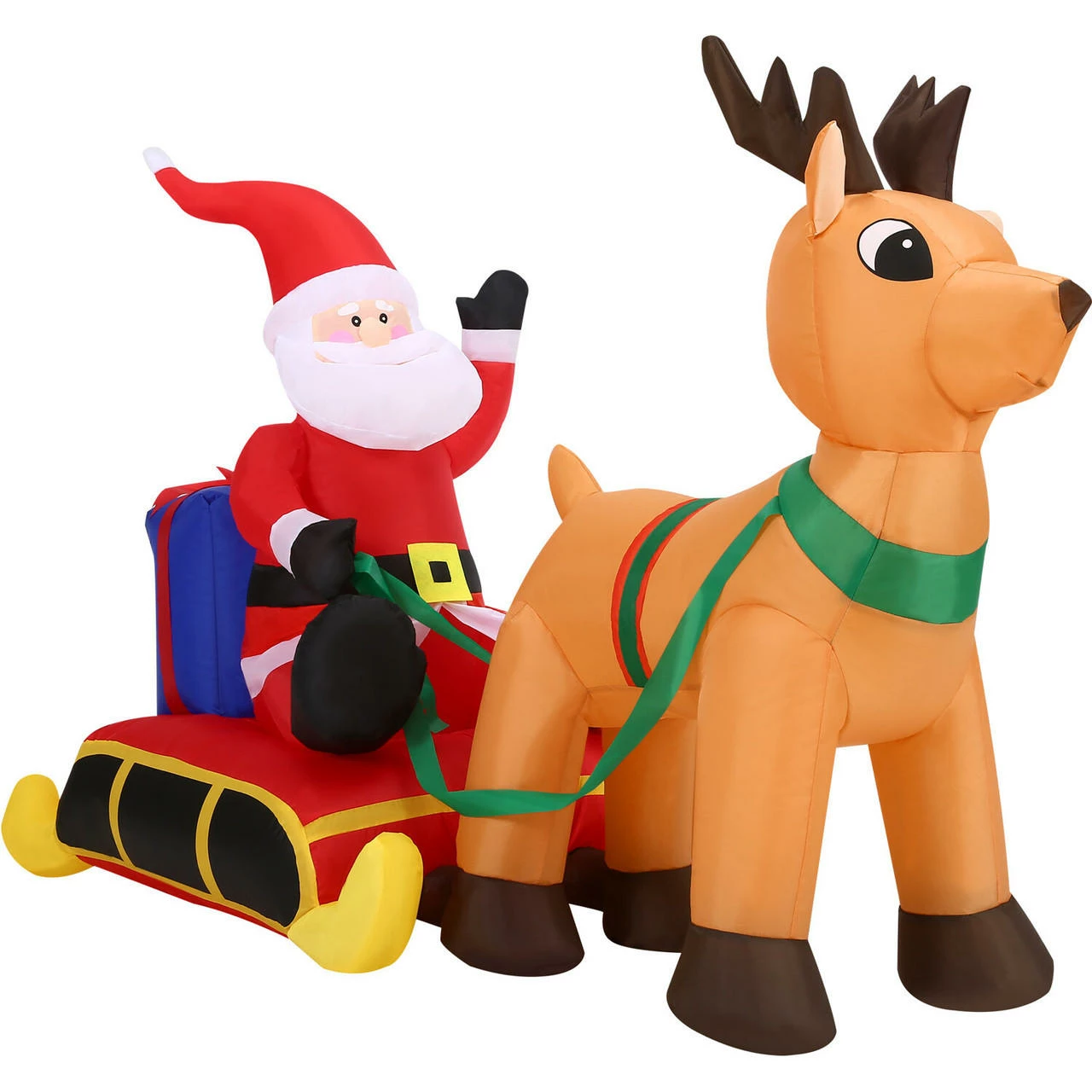 Fraser Hill Farm 4-Ft. Tall Pre-Lit Inflatable Santa In Sleigh 1 Fraser Hill Farm 4-Ft. Tall Pre-Lit Inflatable Santa In Sleigh