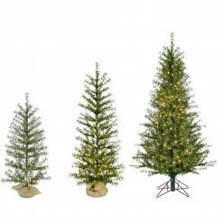 Fraser Hill Farm Set Of 3 Farmhouse Fir Trees With Warm White LED Lights (3-Ft., 4-Ft., & 5-Ft.)