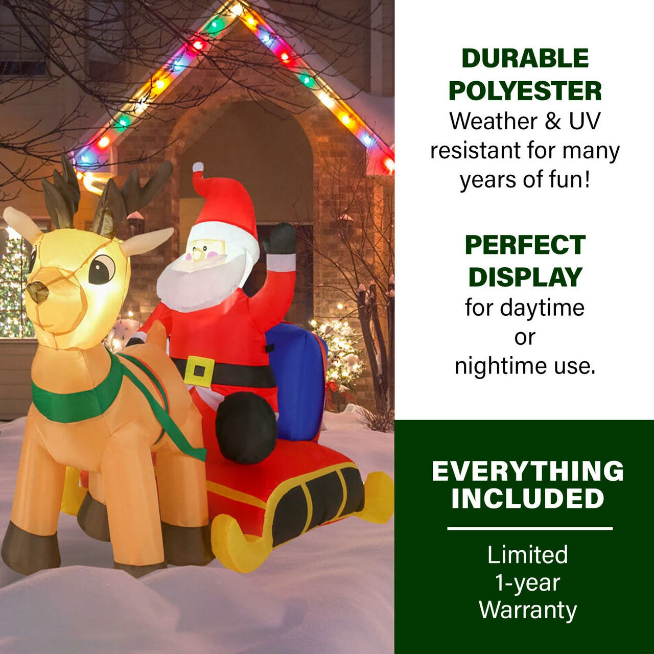 Fraser Hill Farm 4-Ft. Tall Pre-Lit Inflatable Santa In Sleigh 2 Fraser Hill Farm 4-Ft. Tall Pre-Lit Inflatable Santa In Sleigh - Image 2