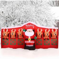 Fraser Hill Farm 4-Ft. Tall Pre-Lit Inflatable Santa In Reindeer Stable -Christmas store unnamed file 2597