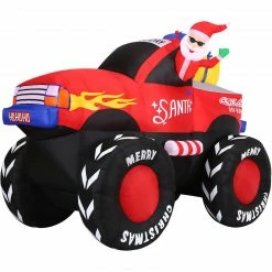 Fraser Hill Farm 7-Ft. Wide Pre-Lit Inflatable Santa In Monster Truck