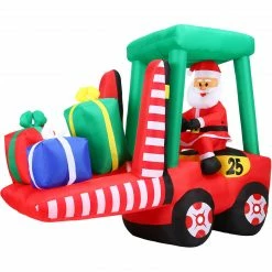 Fraser Hill Farm 6-Ft. Pre-Lit Inflatable Santa In Fork Lift,