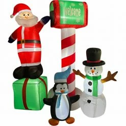 Fraser Hill Farm 6-Ft. Welcome Mailbox W/ Santa, Snowman, Penguin, Inflatable W/ Lights, Storage Bag -Christmas store unnamed file 2660