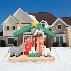 Alternative view of Fraser Hill Farm 7-Ft. Nativity Mary, Joseph, Baby Jesus, Animals, Inflatable W/ Lights, Storage Bag