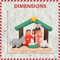 Fraser Hill Farm 7-Ft. Nativity Mary, Joseph, Baby Jesus, Animals, Inflatable W/ Lights, Storage Bag -Christmas store unnamed file 2667