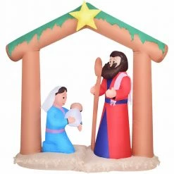 Fraser Hill Farm 7-Ft. Nativity W/ Mary, Joseph, And Baby Jesus, Inflatable W/ Lights, Storage Bag