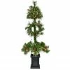 Fraser Hill Farm 4-Ft. Porch Tree Topiary In Black Pot With Pinecones, Berries, And Warm White LED Lights