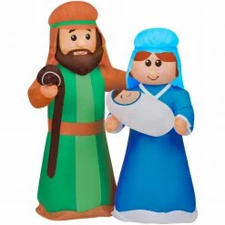 Fraser Hill Farm 6-Ft. Pre-Lit Holy Family Jesus, Mary, And Joseph Inflatable W/ Lights, Storage Bag
