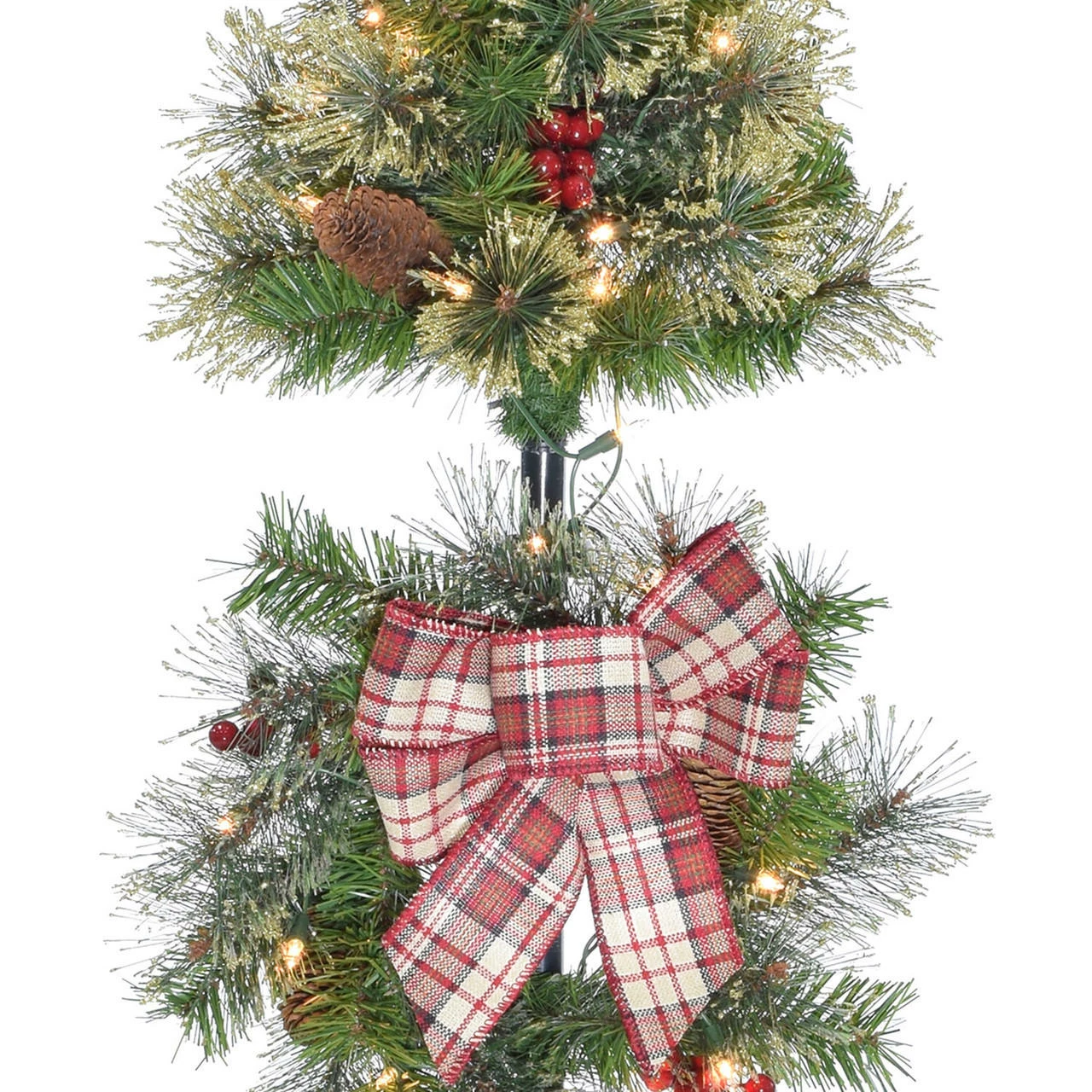 Fraser Hill Farm 4-Ft. Porch Tree Topiary In Black Pot With Pinecones, Berries, And Warm White LED Lights 2 Fraser Hill Farm 4-Ft. Porch Tree Topiary In Black Pot With Pinecones, Berries, And Warm White LED Lights - Image 2