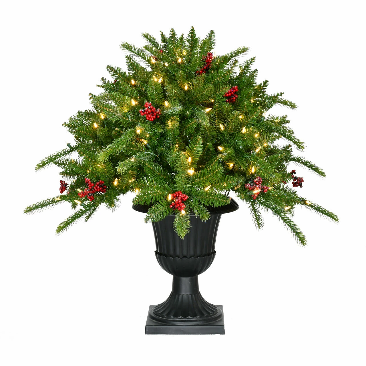 Fraser Hill Farm 3-Ft. Porch Tree In Black Pot With Red Berries And Warm White Lights 1 Fraser Hill Farm 3-Ft. Porch Tree In Black Pot With Red Berries And Warm White Lights