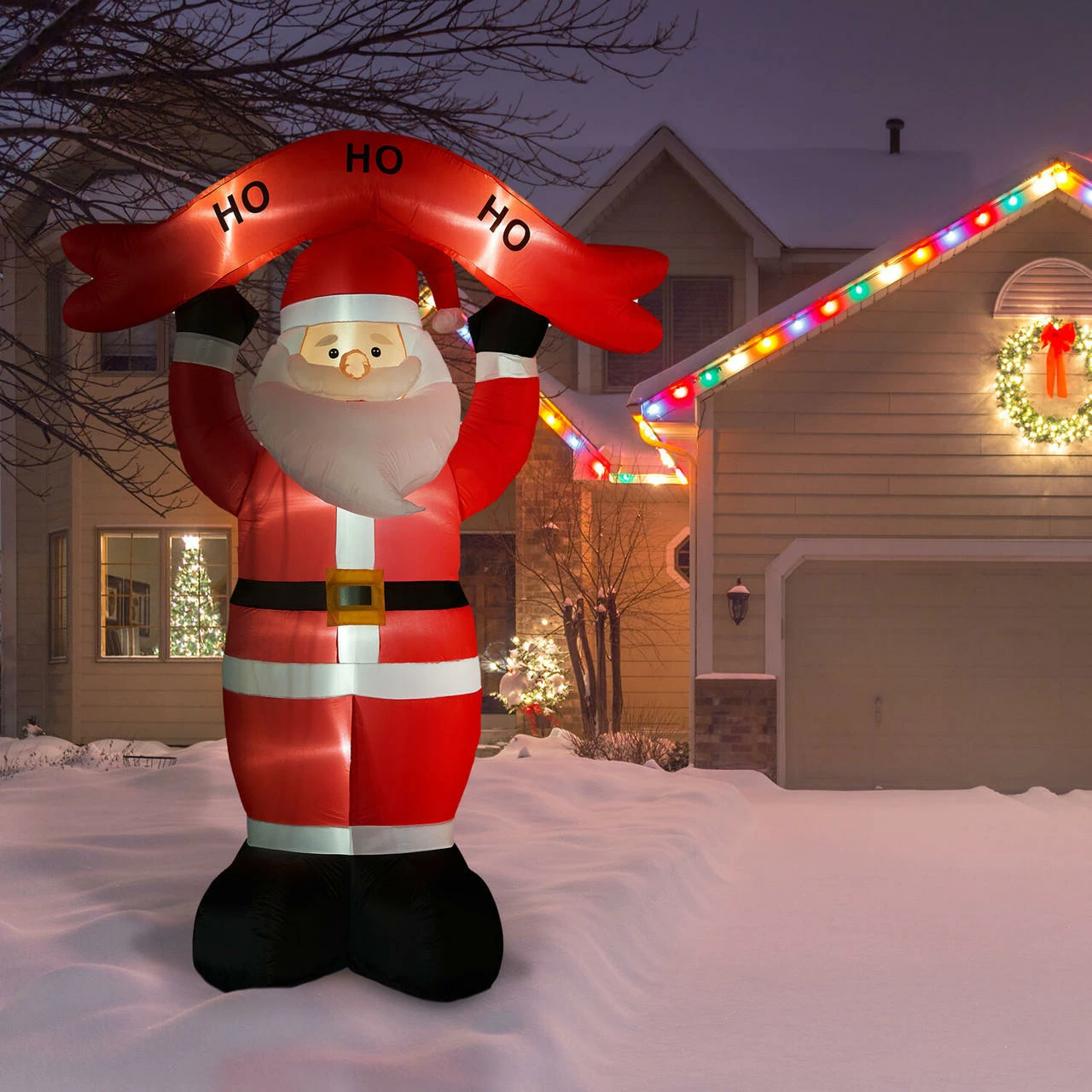 Fraser Hill Farm 10-Ft. Tall Santa Holding HO HO HO Sign, Inflatable W/ Lights, Storage Bag 2 Fraser Hill Farm 10-Ft. Tall Santa Holding HO HO HO Sign, Inflatable W/ Lights, Storage Bag - Image 2