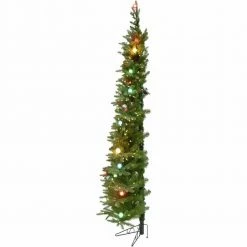 Fraser Hill Farm Green Christmas Half Tree W/ Clear LED String Lighting, Frosted G40 Multicolor Lighting