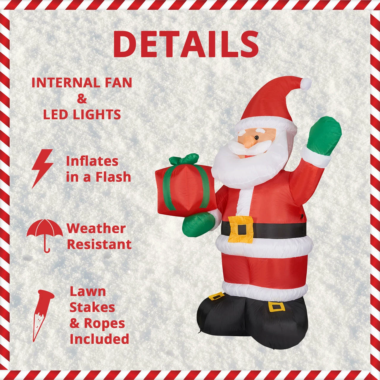 Fraser Hill Farm 10-Ft. Tall Santa Claus Holding A Gift, Inflatable W/ Lights, Storage Bag 3 Fraser Hill Farm 10-Ft. Tall Santa Claus Holding A Gift, Inflatable W/ Lights, Storage Bag - Image 3