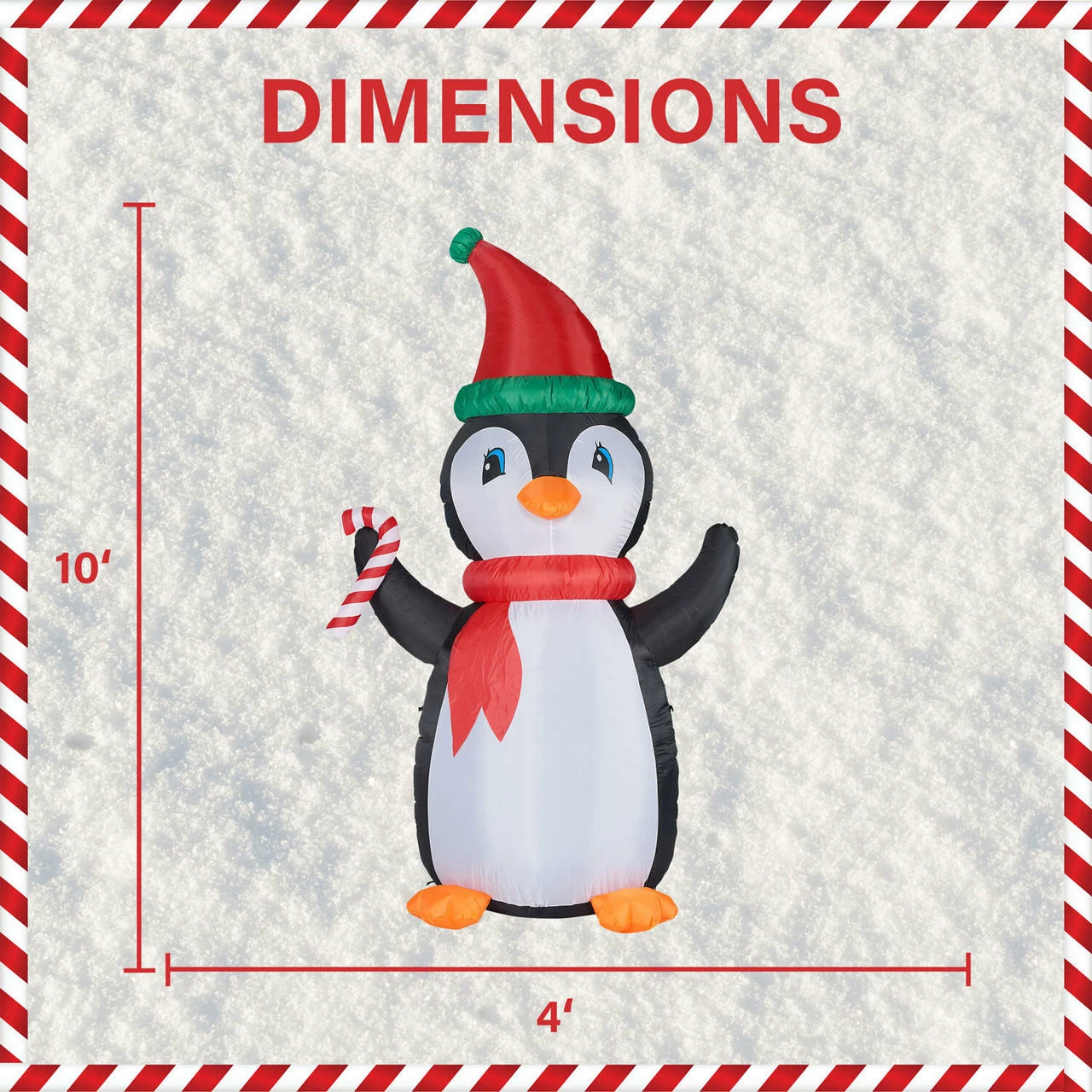 Fraser Hill Farm 10-Ft. Tall Penguin W/ Candy Cane, Inflatable W/ RGB Lights, Storage Bag 4 Fraser Hill Farm 10-Ft. Tall Penguin W/ Candy Cane, Inflatable W/ RGB Lights, Storage Bag - Image 4