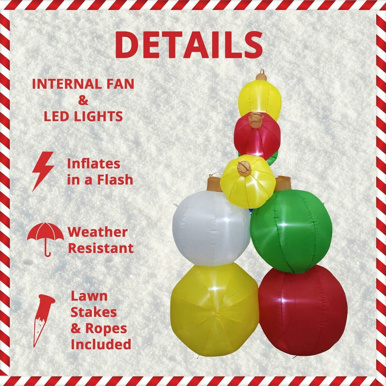 Fraser Hill Farm 8-Ft. Tall Inflatable Stack Of 9 Ornament Balls With LED Lights, Holiday Winter Blow-Up 2 Fraser Hill Farm 8-Ft. Tall Inflatable Stack Of 9 Ornament Balls With LED Lights, Holiday Winter Blow-Up - Image 2