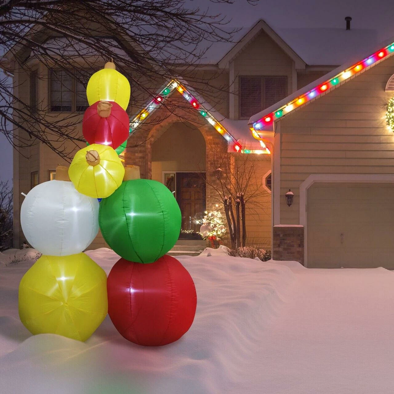 Fraser Hill Farm 8-Ft. Tall Inflatable Stack Of 9 Ornament Balls With LED Lights, Holiday Winter Blow-Up 4 Fraser Hill Farm 8-Ft. Tall Inflatable Stack Of 9 Ornament Balls With LED Lights, Holiday Winter Blow-Up - Image 4