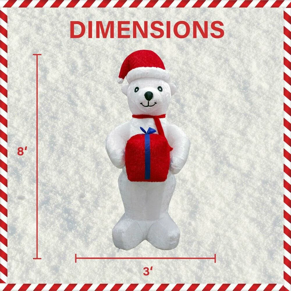 Fraser Hill Farm 8-Ft. Tall Inflatable Plush Polar Bear Holding Gift W/LED Lights, Blow-Up 3 Fraser Hill Farm 8-Ft. Tall Inflatable Plush Polar Bear Holding Gift W/LED Lights, Blow-Up - Image 3
