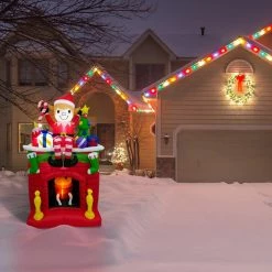 Fraser Hill Farm 6.5-Ft. Tall Inflatable Elf Sitting On Fireplace W/ LED Flickering Firelight, Blow-Up -Christmas store unnamed file 2845