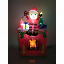 Fraser Hill Farm 6.5-Ft. Tall Inflatable Elf Sitting On Fireplace W/ LED Flickering Firelight, Blow-Up -Christmas store unnamed file 2847