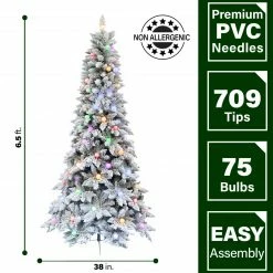 Fraser Hill Farm Slim White Tail Pine Snow-Flocked Christmas Tree With Colorful G40 Bulbs -Christmas store unnamed file 2872