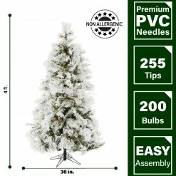 Fraser Hill Farm Snowy Pine Flocked Christmas Tree, Various Size (4 Ft. To 5 Ft.) Lighting Options -Christmas store unnamed file 2926