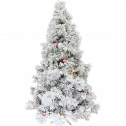 Fraser Hill Farm Flocked Snowy Pine Christmas Tree W/ Colorful G40 LED Light Bulbs