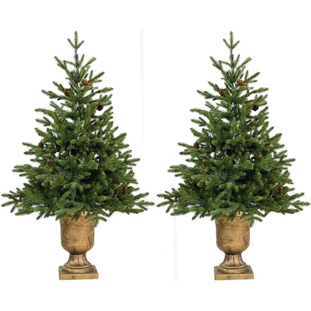 Fraser Hill Farm Noble Fir Set Of 2 Christmas Trees With Metallic Urn Base, Various Sizes And Lighting Options 1 Fraser Hill Farm Noble Fir Set Of 2 Christmas Trees With Metallic Urn Base, Various Sizes And Lighting Options