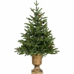 Fraser Hill Farm Noble Fir Christmas Tree With Metallic Urn Base, Various Sizes And Lighting Options