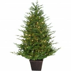 Fraser Hill Farm Adirondack Potted Christmas Tree Décor, Various Sizes & Lighting Options