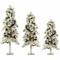 Fraser Hill Farm Set Of 3 Snowy Alpine Trees With Clear Lights (2-Ft., 3-Ft., & 4-Ft.)