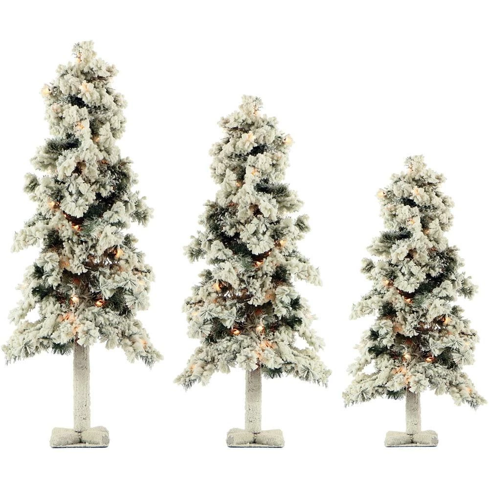 Fraser Hill Farm Set Of 3 Snowy Alpine Trees With Clear Lights (2-Ft., 3-Ft., & 4-Ft.) 1 Fraser Hill Farm Set Of 3 Snowy Alpine Trees With Clear Lights (2-Ft., 3-Ft., & 4-Ft.)