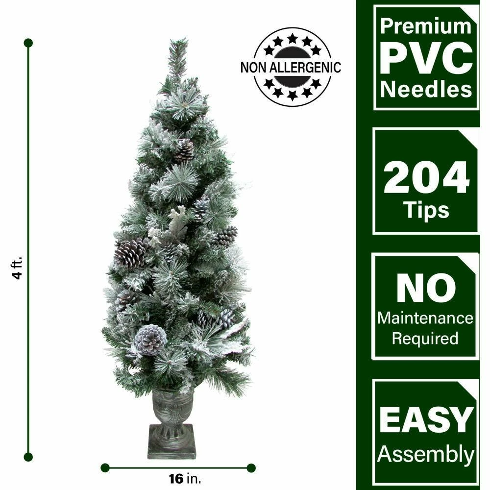 Fraser Hill Farm Set Of 2, 4-Ft. Christmas Snow Flocked Porch Trees W/ Oversized Pinecones 2 Fraser Hill Farm Set Of 2, 4-Ft. Christmas Snow Flocked Porch Trees W/ Oversized Pinecones - Image 2