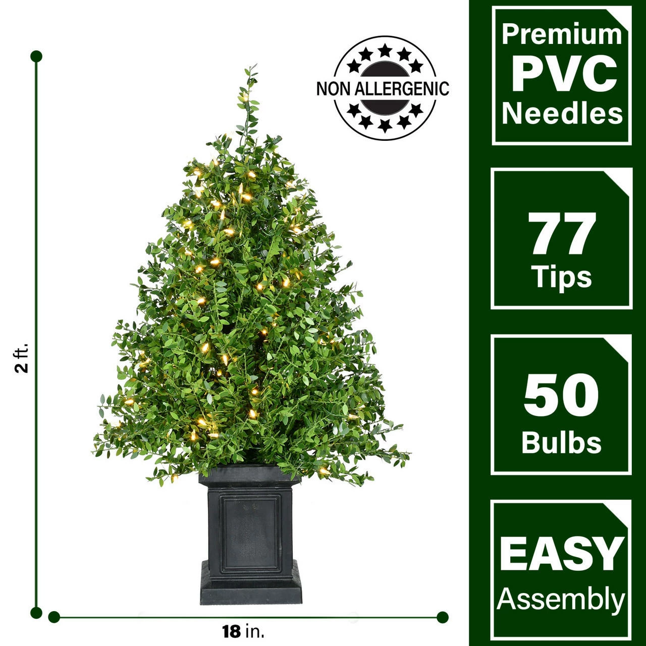 Fraser Hill Farm Boxwood Porch Tree In Black Pot With Warm White Lights, Set Of 2 2 Fraser Hill Farm Boxwood Porch Tree In Black Pot With Warm White Lights, Set Of 2 - Image 2