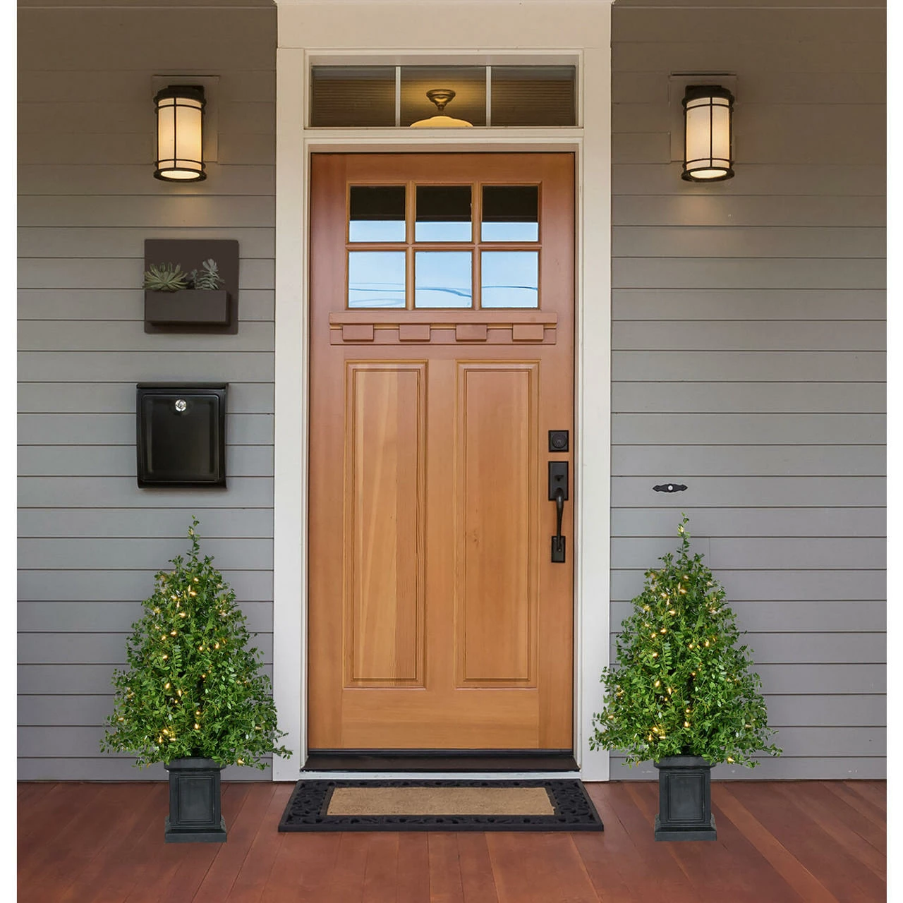 Fraser Hill Farm Boxwood Porch Tree In Black Pot With Warm White Lights, Set Of 2 6 Fraser Hill Farm Boxwood Porch Tree In Black Pot With Warm White Lights, Set Of 2 - Image 6