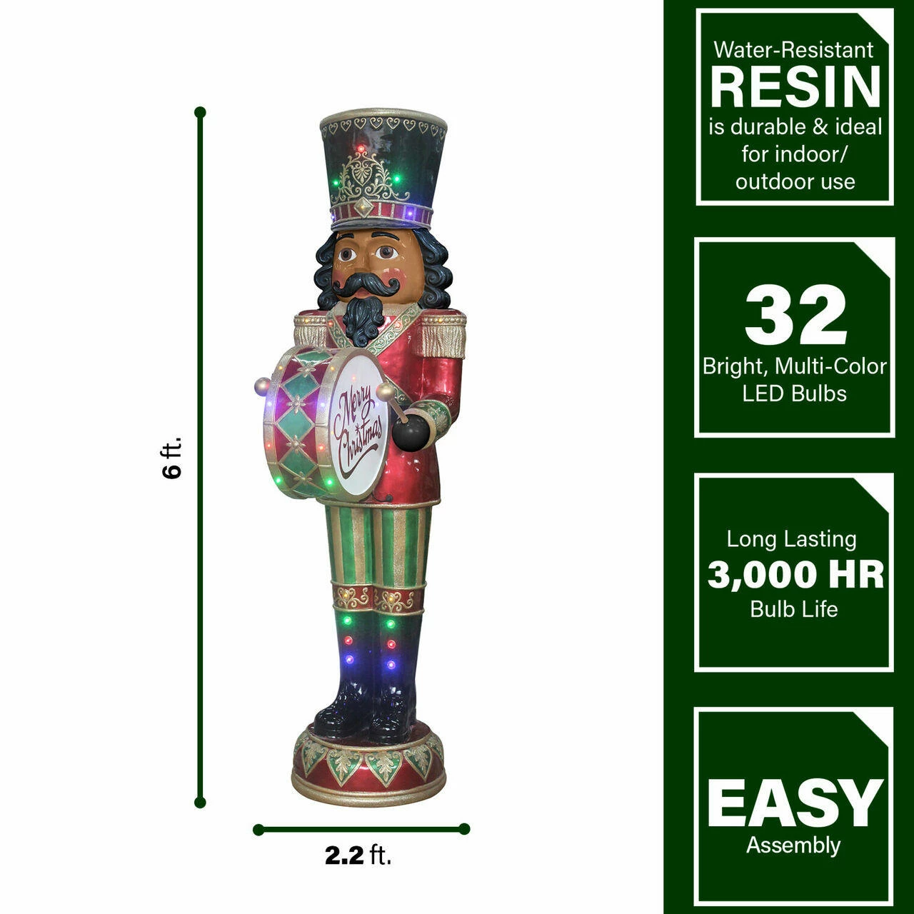 Fraser Hill Farm 6-Ft. African American Nutcracker Playing Bass Drum W/ Moving Hands, Music, Lights 2 Fraser Hill Farm 6-Ft. African American Nutcracker Playing Bass Drum W/ Moving Hands, Music, Lights - Image 2