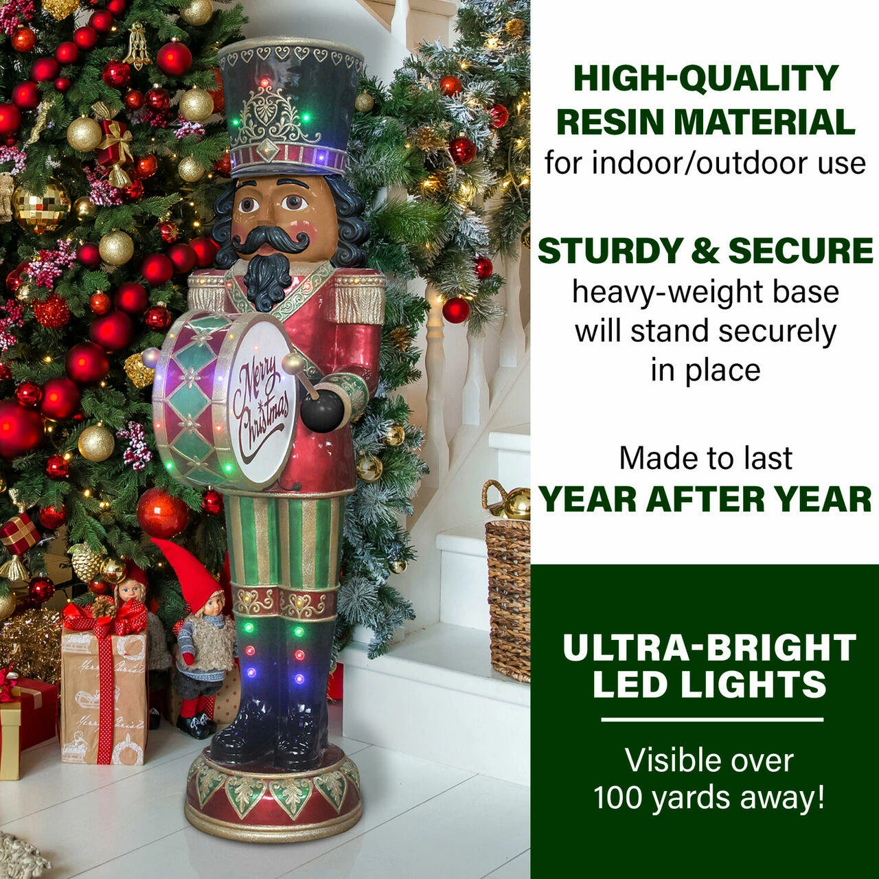 Fraser Hill Farm 6-Ft. African American Nutcracker Playing Bass Drum W/ Moving Hands, Music, Lights 3 Fraser Hill Farm 6-Ft. African American Nutcracker Playing Bass Drum W/ Moving Hands, Music, Lights - Image 3