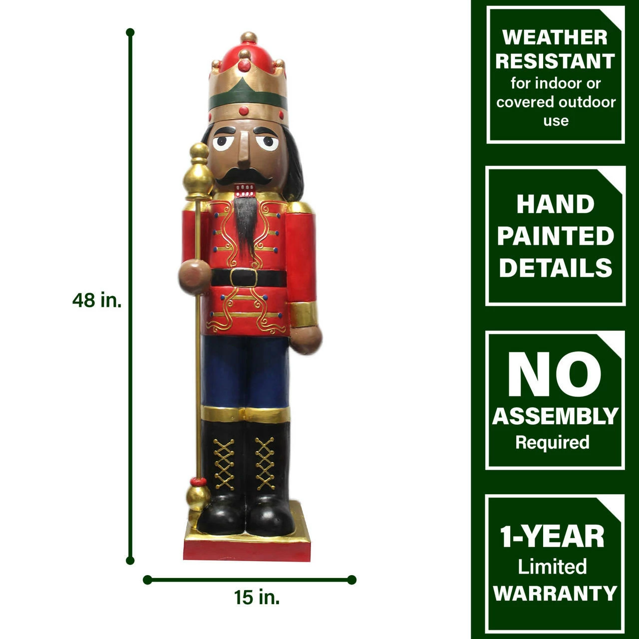 Fraser Hill Farm 48-In. African American Nutcracker Holding Staff Figurine, Festive Indoor Christmas Holiday Decorations 11 Fraser Hill Farm 48-In. African American Nutcracker Holding Staff Figurine, Festive Indoor Christmas Holiday Decorations - Image 11