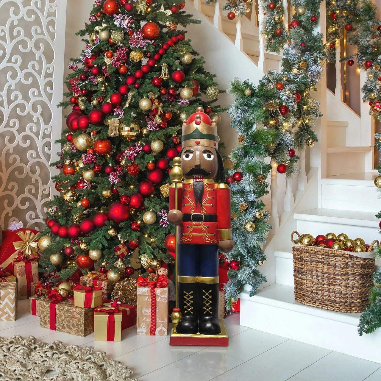 Fraser Hill Farm 48-In. African American Nutcracker Holding Staff Figurine, Festive Indoor Christmas Holiday Decorations 14 Fraser Hill Farm 48-In. African American Nutcracker Holding Staff Figurine, Festive Indoor Christmas Holiday Decorations - Image 14